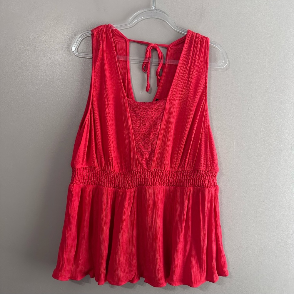 Torrid Red Babydoll Crinkle Gauze Lace V-neck Smocked Tank Top Womens 3X